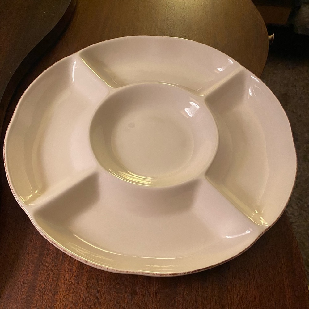 Vintage Ceramic 5-Compartment White Snack / condiment/
Serving Platter